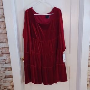 Maison Tara RED Velvet Dress Size 14W Long Sleeve